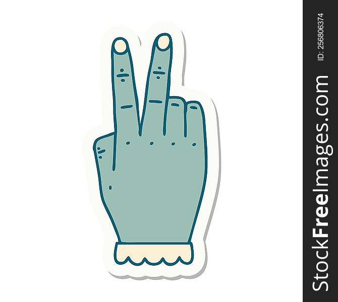 sticker of a hand raising two fingers gesture. sticker of a hand raising two fingers gesture