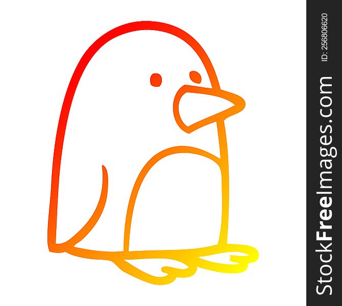 warm gradient line drawing of a cartoon small penguin