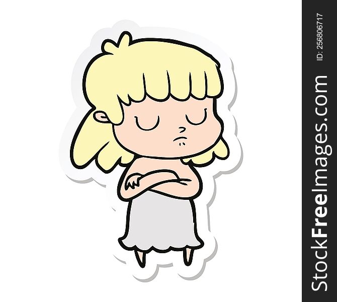 sticker of a cartoon indifferent woman