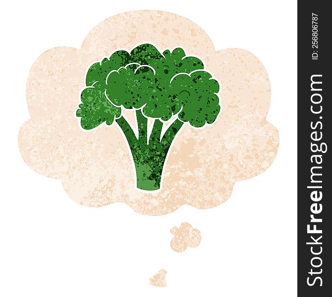 Cartoon Brocoli And Thought Bubble In Retro Textured Style