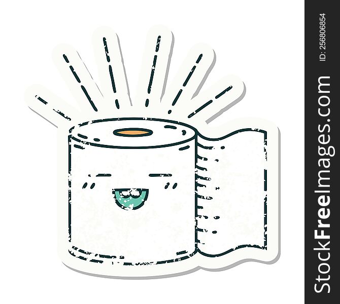 Grunge Sticker Of Tattoo Style Toilet Paper Character