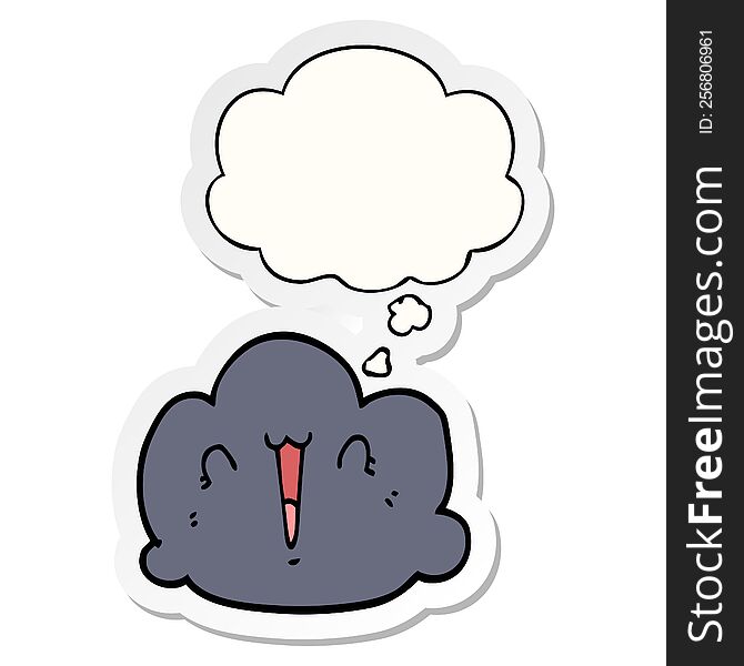 Happy Cloud Cartoon And Thought Bubble As A Printed Sticker