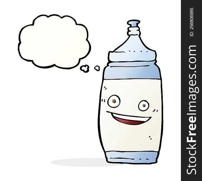 cartoon water bottle with thought bubble