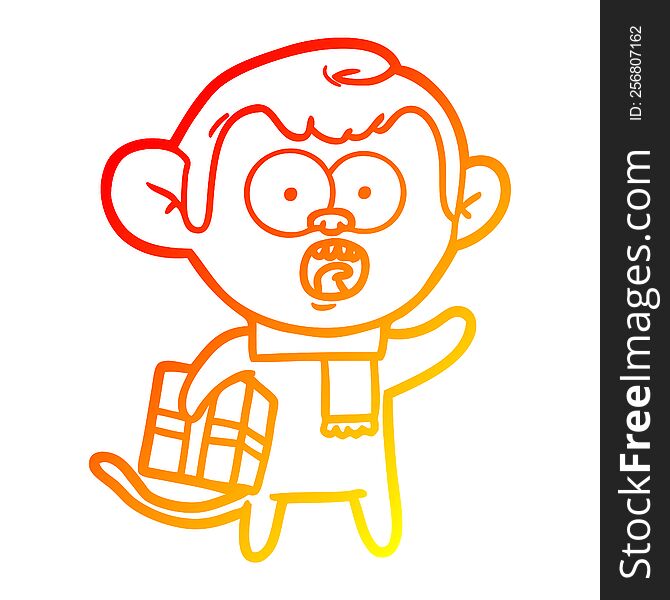 Warm Gradient Line Drawing Cartoon Shocked Monkey
