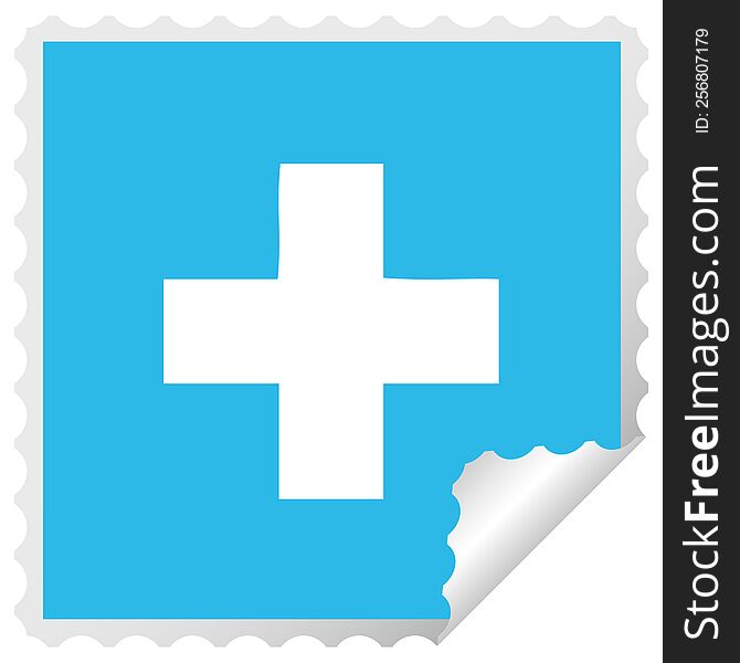 square peeling sticker cartoon of a addition symbol