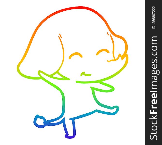 Rainbow Gradient Line Drawing Cute Cartoon Elephant Dancing