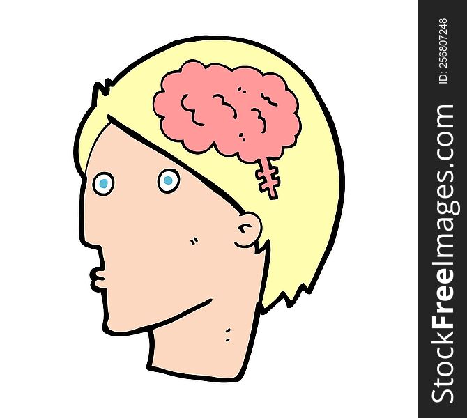 Cartoon Man With Brain Symbol