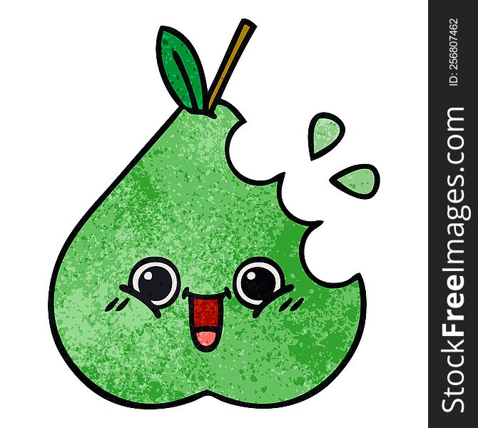 retro grunge texture cartoon of a green pear