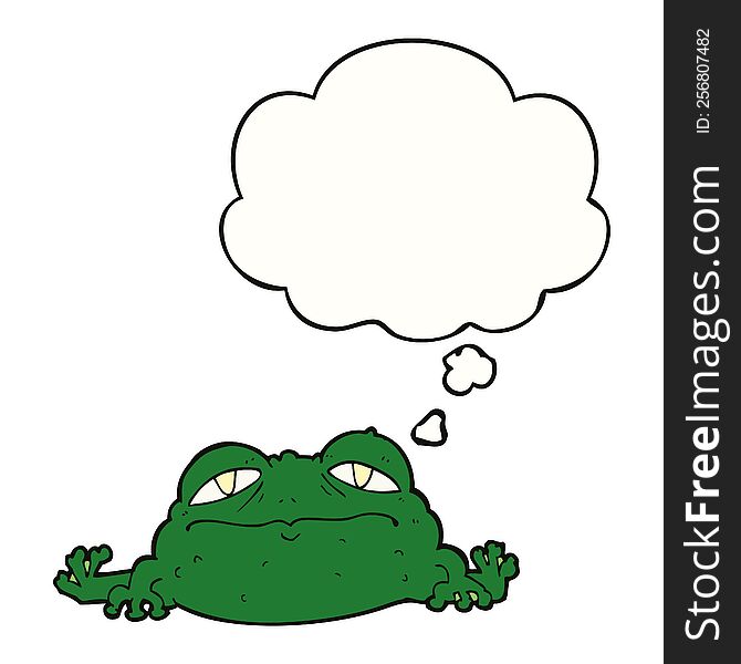 cartoon ugly frog with thought bubble. cartoon ugly frog with thought bubble