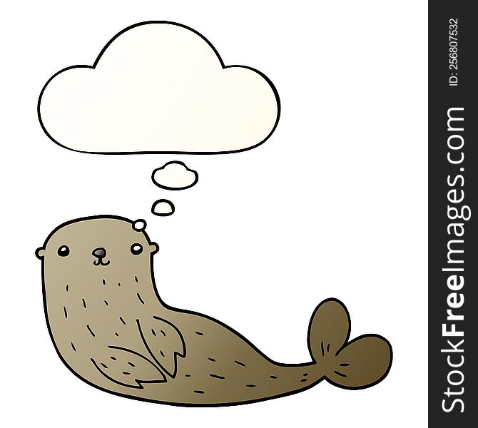 cartoon seal with thought bubble in smooth gradient style