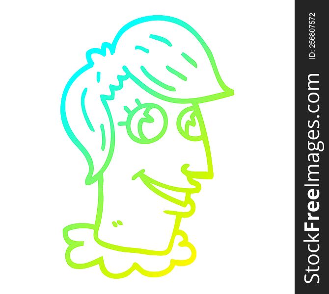 cold gradient line drawing of a cartoon human head