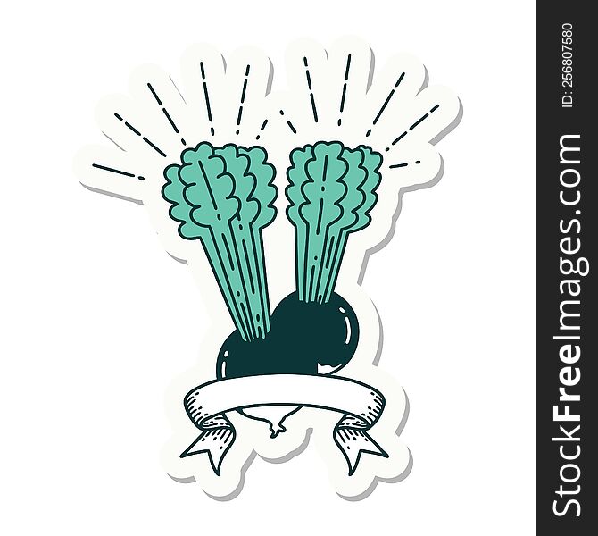Sticker Of Tattoo Style Beets With Leaves