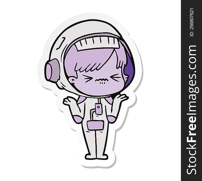 Sticker Of A Confused Cartoon Space Girl