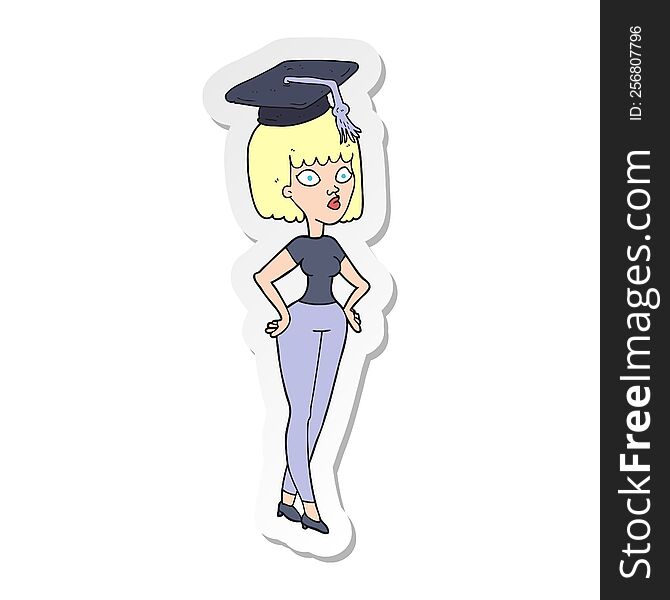 sticker of a cartoon woman with graduation cap
