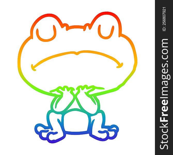 rainbow gradient line drawing of a frog waiting patiently