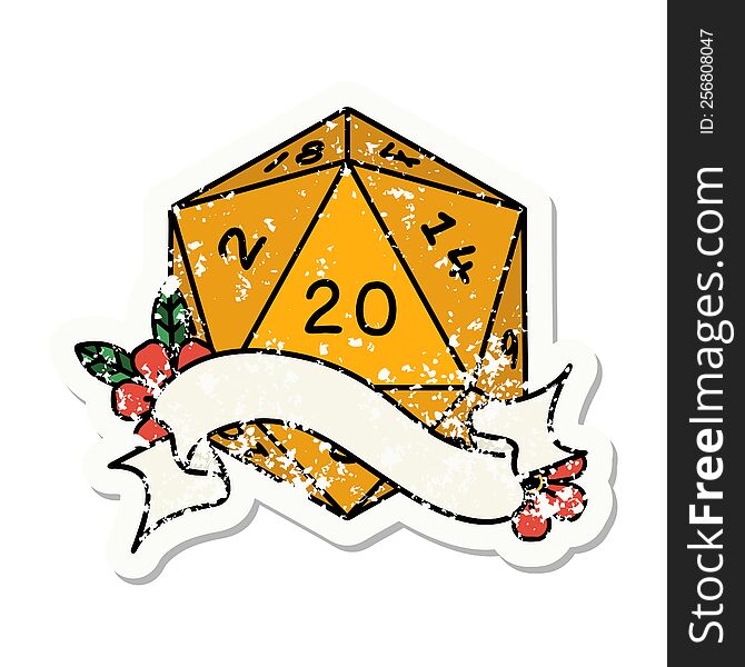 natural twenty D20 dice roll grunge sticker