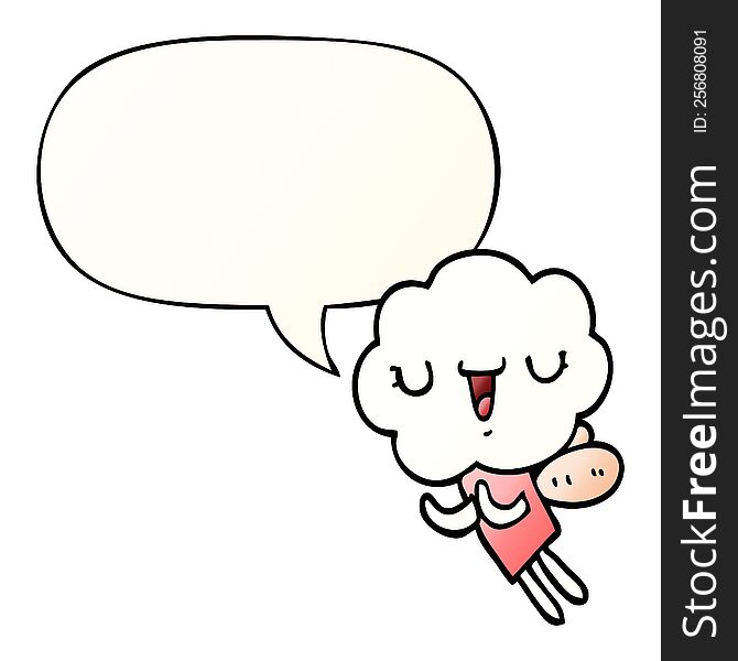Cute Cartoon Cloud Head Creature And Speech Bubble In Smooth Gradient Style