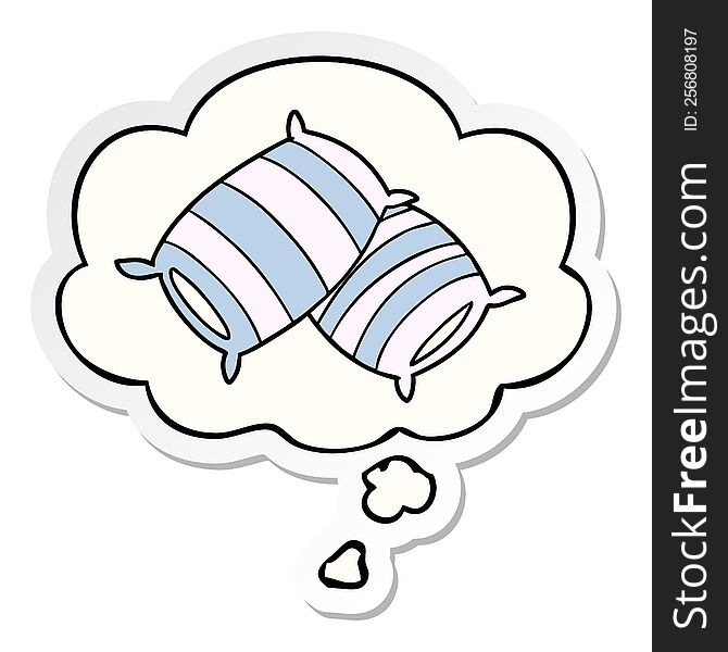 cartoon pillows with thought bubble as a printed sticker