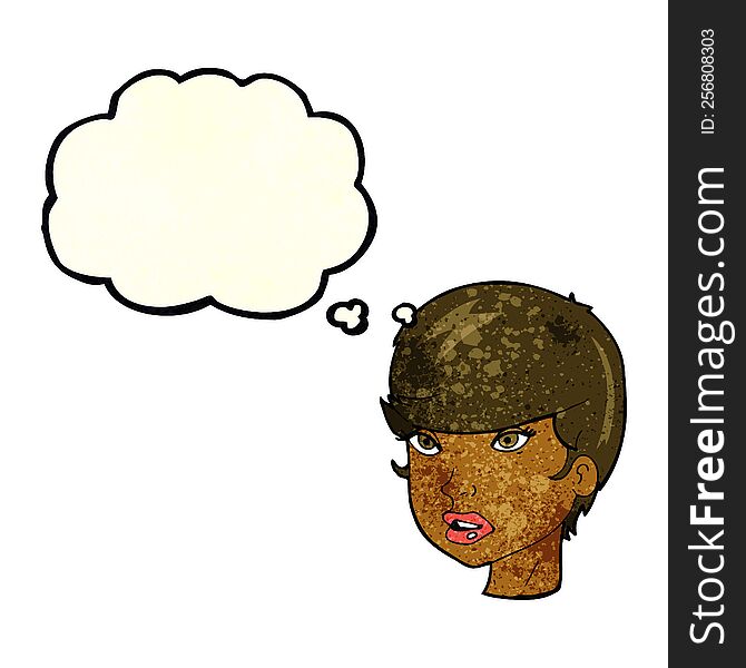 Cartoon Pretty Female Face With Thought Bubble