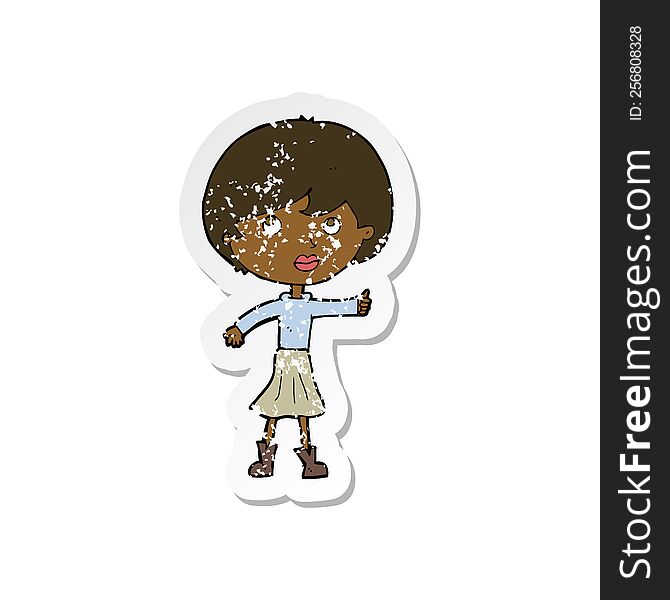 Retro Distressed Sticker Of A Cartoon Woman Asking Question