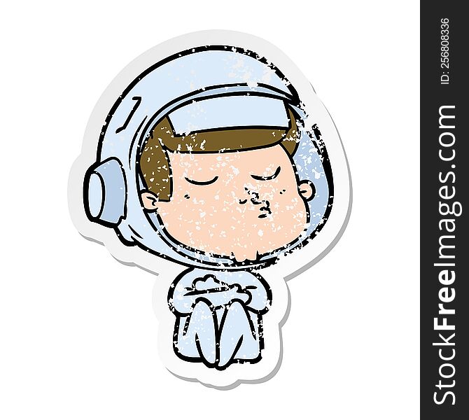 distressed sticker of a cartoon confident astronaut