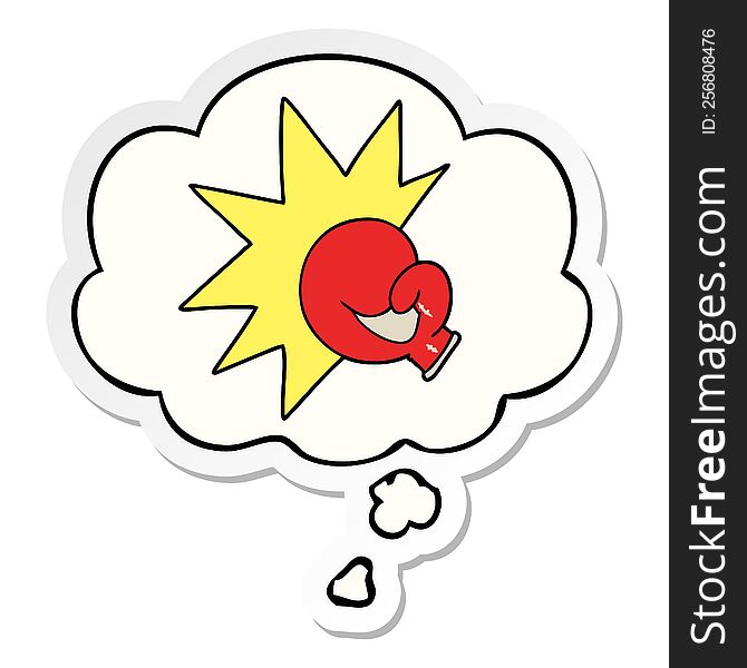 boxing glove cartoon  with thought bubble as a printed sticker