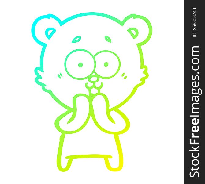 Cold Gradient Line Drawing Laughing Teddy  Bear Cartoon