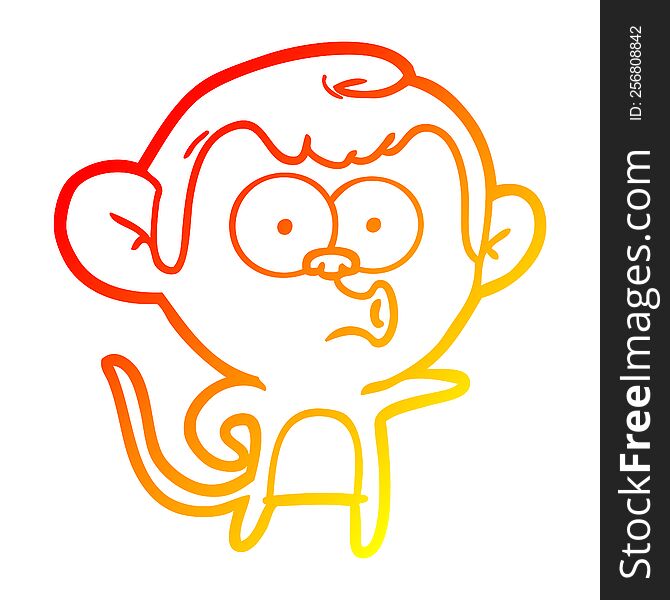 Warm Gradient Line Drawing Cartoon Pointing Monkey