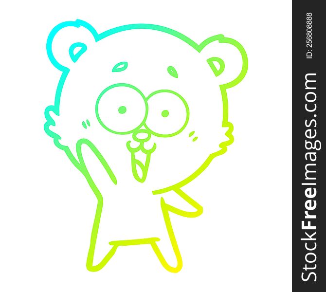 Cold Gradient Line Drawing Waving Teddy  Bear Cartoon