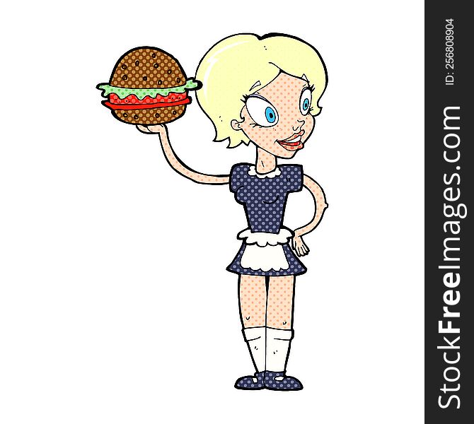 cartoon waitress with burger