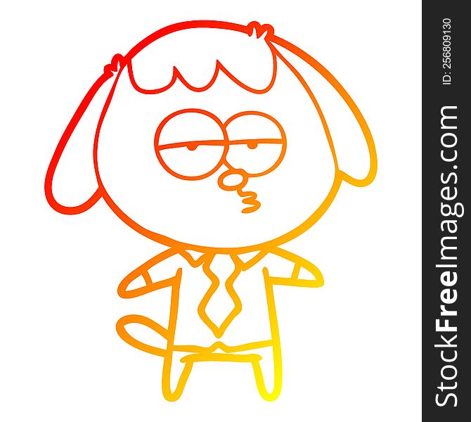 warm gradient line drawing cartoon bored dog in office clothes