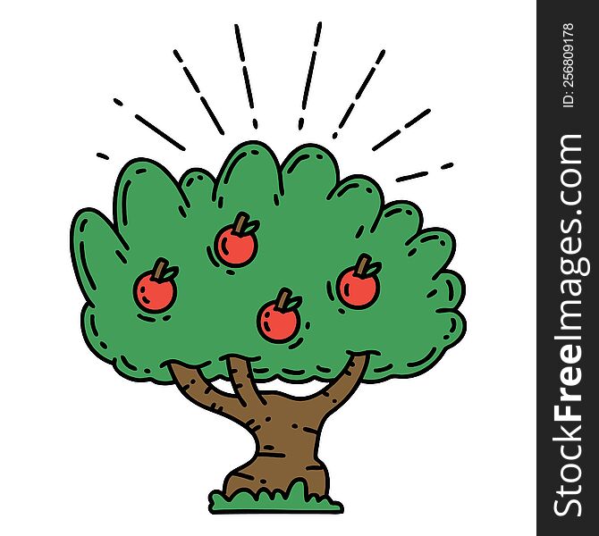 illustration of a traditional tattoo style apple tree