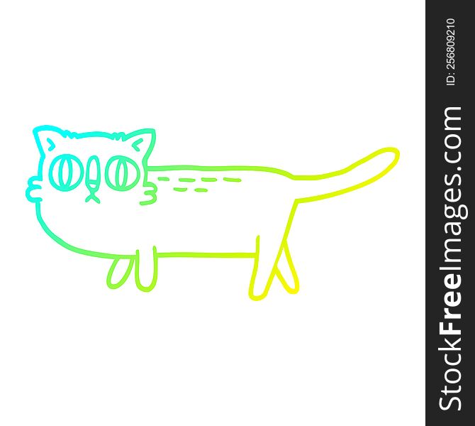 cold gradient line drawing of a cartoon funny cat
