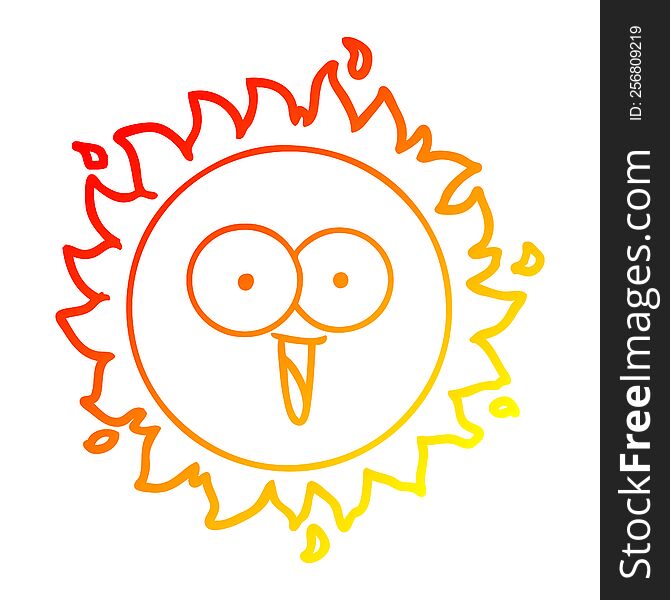 warm gradient line drawing of a happy cartoon sun