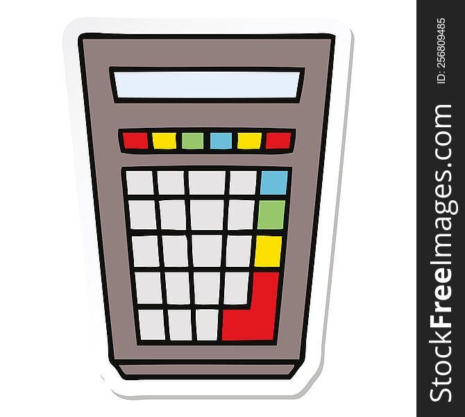 sticker of a quirky hand drawn cartoon calculator