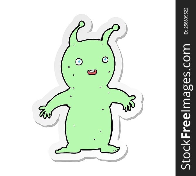 Sticker Of A Cartoon Happy Little Alien