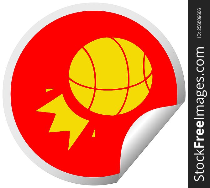 circular peeling sticker cartoon of a basket ball