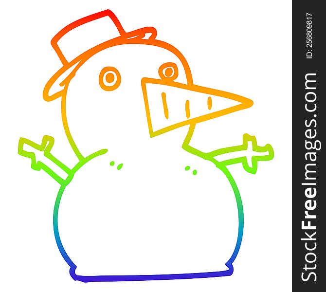 Rainbow Gradient Line Drawing Cartoon Funny Snowman