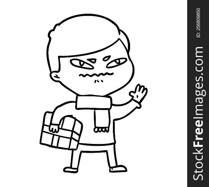 cartoon angry man carrying parcel. cartoon angry man carrying parcel