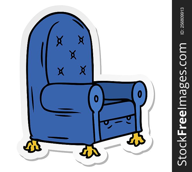 hand drawn sticker cartoon doodle of a blue arm chair