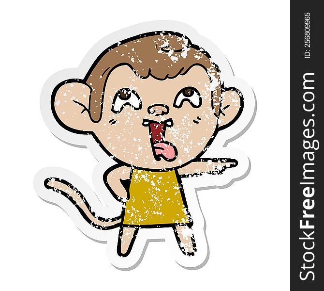 Distressed Sticker Of A Crazy Cartoon Monkey In Dress