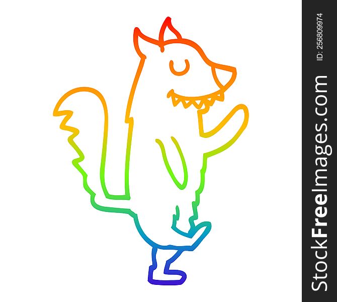 Rainbow Gradient Line Drawing Cartoon Dancing Dog
