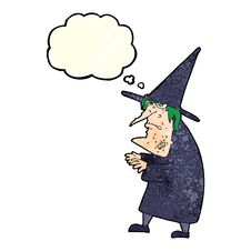 Cartoon Ugly Old Witch With Thought Bubble Stock Photo