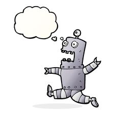 Cartoon Terrified Robot With Thought Bubble Stock Photography