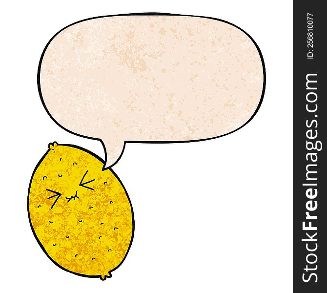 Cartoon Bitter Lemon And Speech Bubble In Retro Texture Style