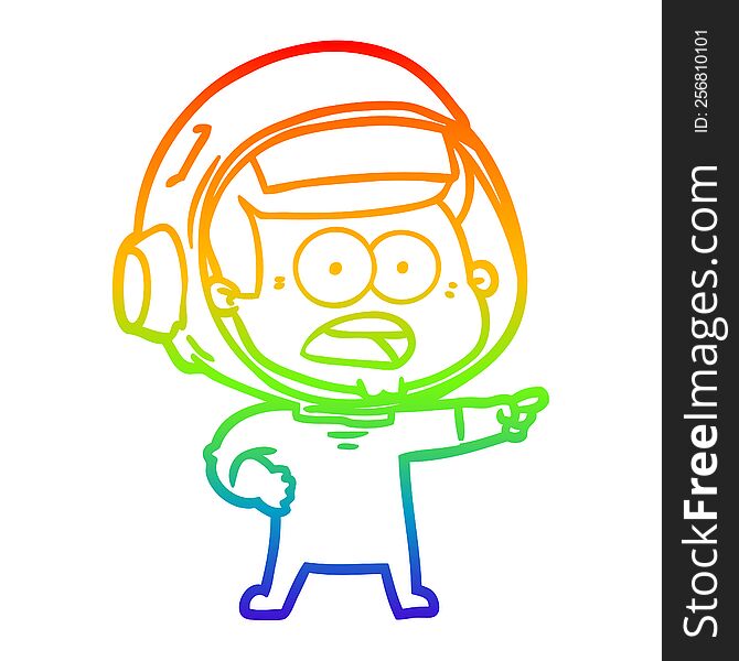 Rainbow Gradient Line Drawing Cartoon Surprised Astronaut