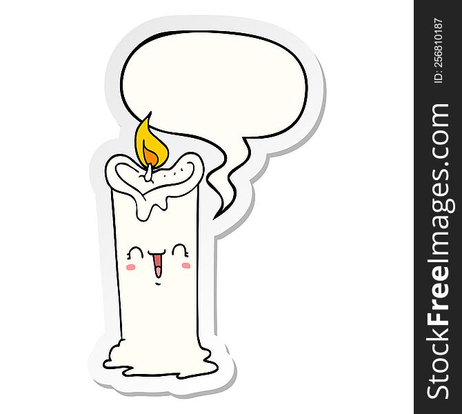 cartoon happy candle with speech bubble sticker