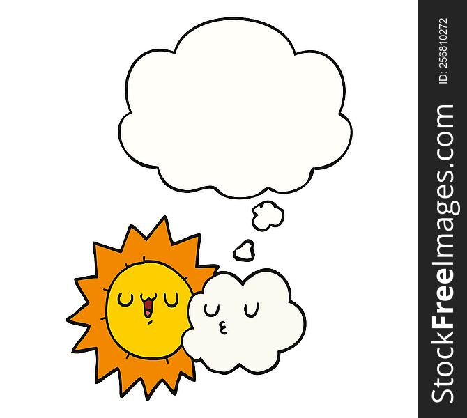 cartoon sun and cloud with thought bubble. cartoon sun and cloud with thought bubble