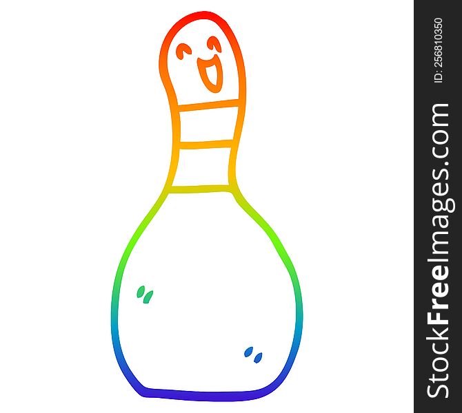 rainbow gradient line drawing of a cartoon bowling pin