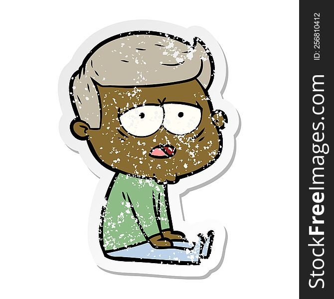 Distressed Sticker Of A Cartoon Tired Man
